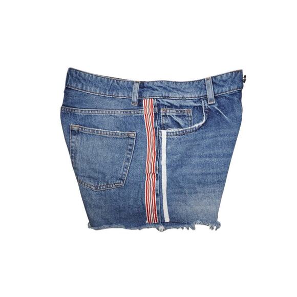 Mango Denim Cutoff Shorts – USA Size 6 – Frayed Hem, Striped Side Detail - Picture 6 of 9
